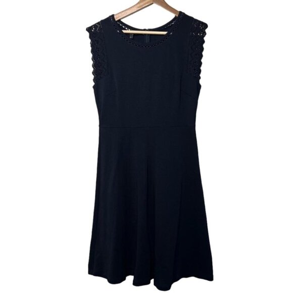 Talbots Womens Size Small Fit and Flare Cotton Dress Navy Blue Crochet Trim FLAW - Picture 1 of 8